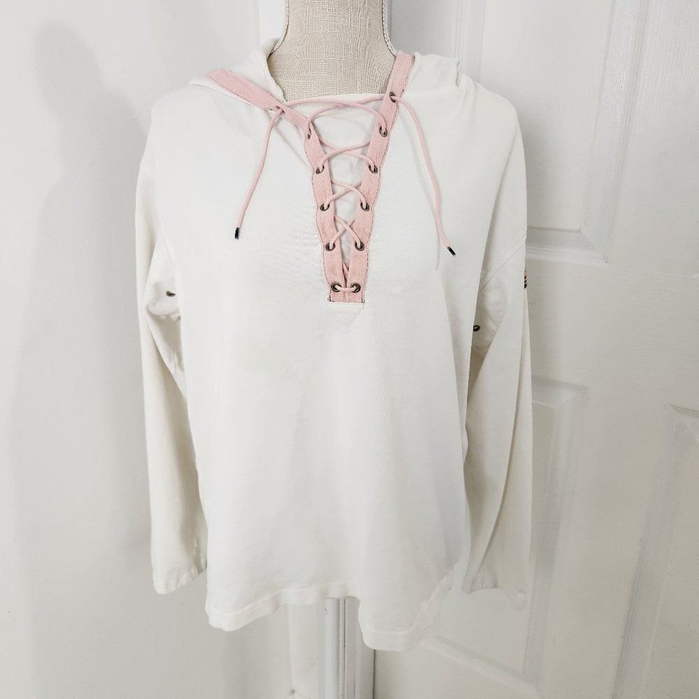 Ralph Lauren Polo Sport Top Womens M White Shoelace Neck Vintage Marine System